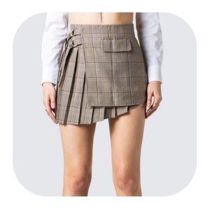 Finesse XS brown plaid asymmetrical mini skirt